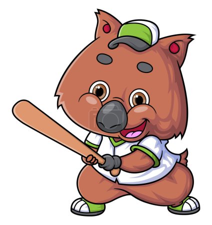 Téléchargez les illustrations : Personnage de quokka mignon dessin animé jouant au baseball sur fond blanc de l'illustration - en licence libre de droit
