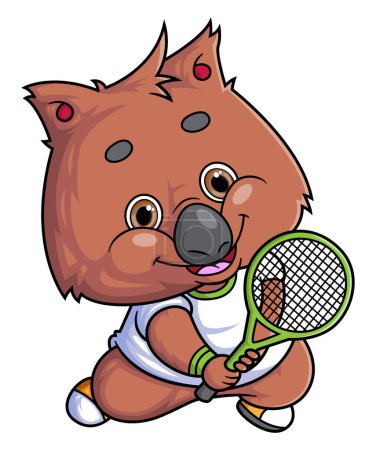 Téléchargez les illustrations : Personnage de quokka mignon dessin animé jouant au tennis sur fond blanc de l'illustration - en licence libre de droit