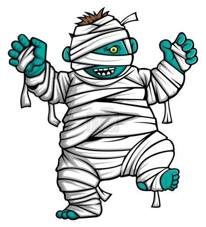 Ilustración de Scary dibujos animados personaje de momia gorda sobre fondo blanco de la ilustración - Imagen libre de derechos