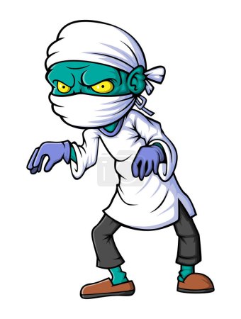 Illustration for Spooky zombie doctor cartoon character on white background of illustration - Royalty Free Image