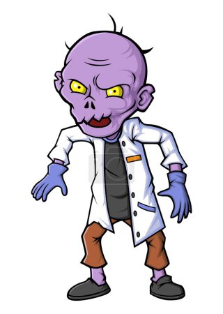 Illustration for Spooky zombie scientist cartoon character on white background of illustration - Royalty Free Image