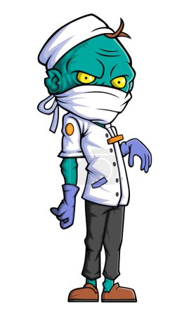 Téléchargez les illustrations : Fantomatique zombie médecin personnage de dessin animé sur fond blanc de l'illustration - en licence libre de droit