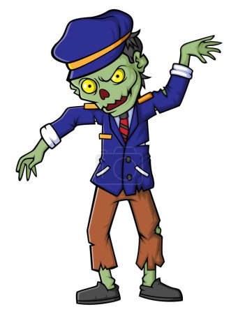 Illustration for Spooky zombie pilot cartoon character on white background of illustration - Royalty Free Image