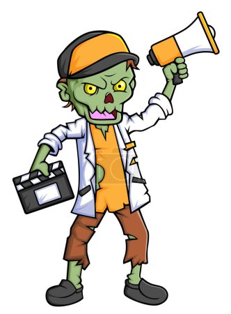 Illustration for Spooky zombie director cartoon character on white background of illustration - Royalty Free Image