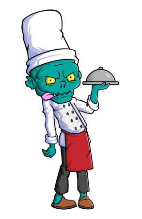 Illustration for Spooky zombie chef cartoon character on white background of illustration - Royalty Free Image