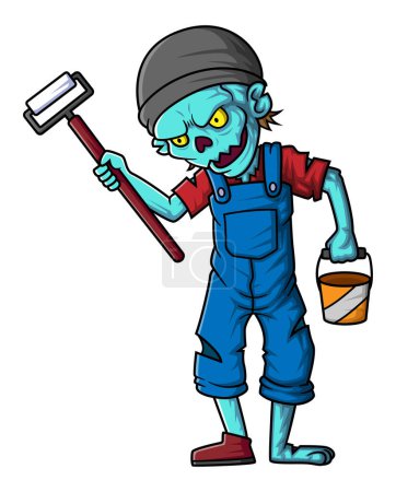 Illustration for Spooky zombie painter cartoon character on white background of illustration - Royalty Free Image