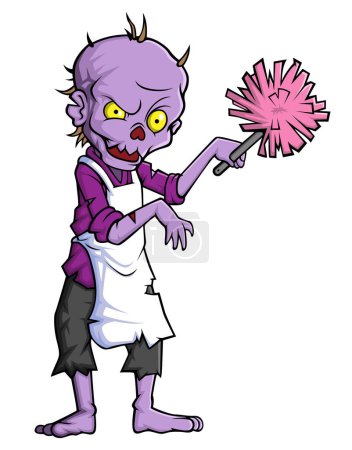 Illustration for Spooky zombie housekeeper cartoon character on white background of illustration - Royalty Free Image