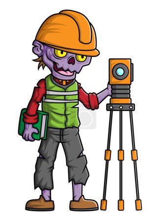 Illustration for Spooky zombie surveyor cartoon character on white background of illustration - Royalty Free Image