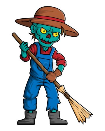 Téléchargez les illustrations : Fantomatique personnage de dessin animé zombie jardinier sur fond blanc de l'illustration - en licence libre de droit