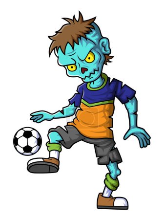 Illustration for Spooky zombie soccer player cartoon character on white background of illustration - Royalty Free Image