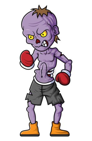 Téléchargez les illustrations : Spooky zombie boxer personnage de dessin animé sur fond blanc de l'illustration - en licence libre de droit