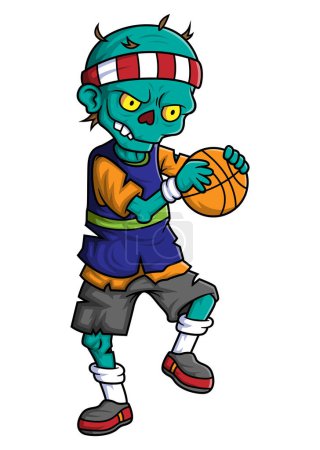 Illustration for Spooky zombie basketball player cartoon character on white background of illustration - Royalty Free Image