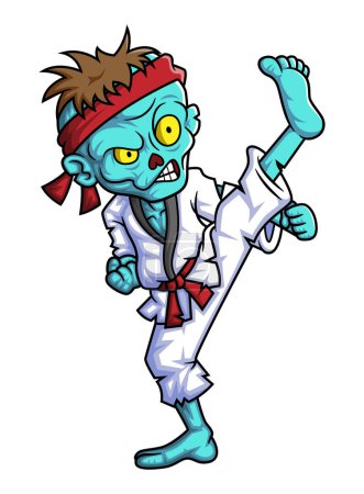 Illustration for Spooky zombie fighter cartoon character on white background of illustration - Royalty Free Image