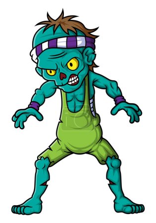 Illustration for Spooky zombie wrestling cartoon character on white background of illustration - Royalty Free Image