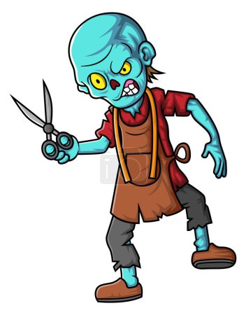 Illustration for Spooky zombie dressmaker cartoon character on white background of illustration - Royalty Free Image
