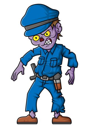 Ilustración de Espeluznante policía zombie personaje de dibujos animados sobre fondo blanco de la ilustración - Imagen libre de derechos