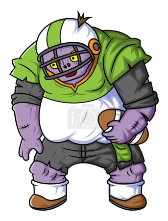 Téléchargez les illustrations : Fantomatique zombie joueur de football américain personnage de dessin animé sur fond blanc de l'illustration - en licence libre de droit