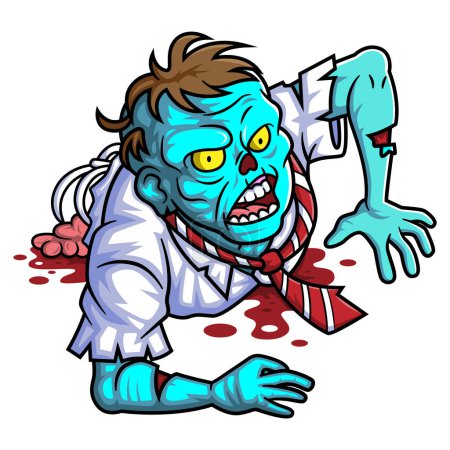 Téléchargez les illustrations : Zombie effrayant personnage de dessin animé homme d'affaires sur fond blanc de l'illustration - en licence libre de droit