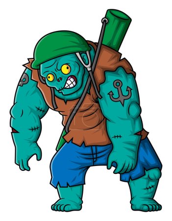Téléchargez les illustrations : Fantomatique zombie soldat personnage de dessin animé sur fond blanc de l'illustration - en licence libre de droit