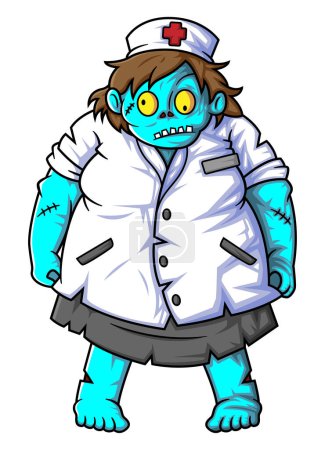 Téléchargez les illustrations : Fantomatique zombie infirmière personnage de dessin animé sur fond blanc de l'illustration - en licence libre de droit