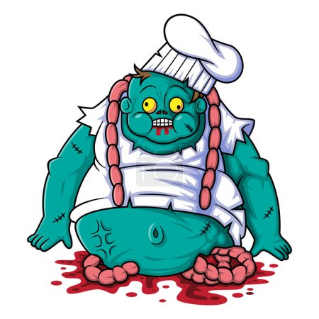 Téléchargez les illustrations : Fantomatique zombie chef personnage de dessin animé sur fond blanc de l'illustration - en licence libre de droit