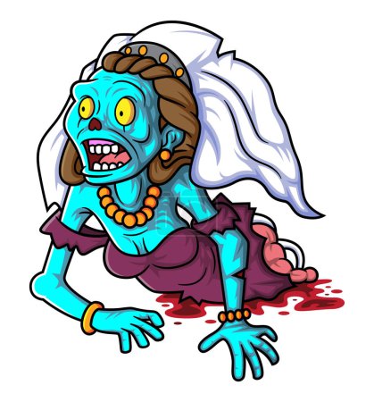 Téléchargez les illustrations : Fantomatique zombie mariée personnage de dessin animé sur fond blanc de l'illustration - en licence libre de droit