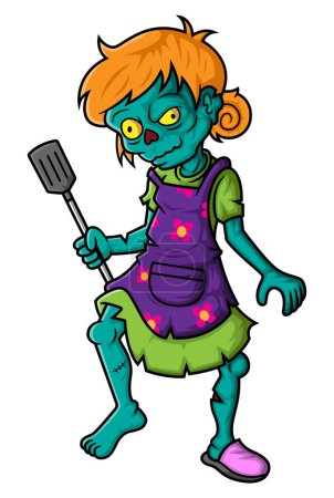 Illustration for Spooky zombie cooking cartoon character on white background of illustration - Royalty Free Image