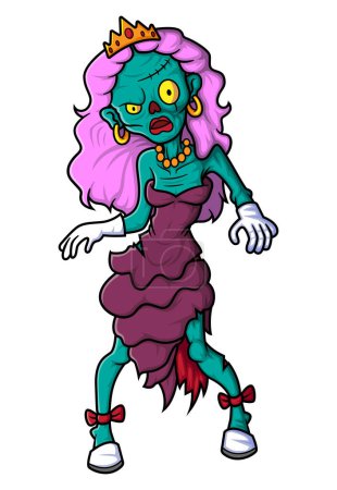 Illustration for Spooky zombie queen cartoon character on white background of illustration - Royalty Free Image