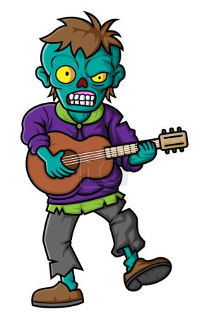 Téléchargez les illustrations : Fantomatique zombie chanteur personnage de dessin animé sur fond blanc de l'illustration - en licence libre de droit
