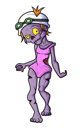 Téléchargez les illustrations : Fantomatique zombie gymnase personnage de dessin animé sur fond blanc de l'illustration - en licence libre de droit