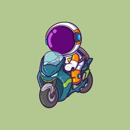 Ilustración de Lindo astronauta a caballo motocicleta deporte personaje de dibujos animados de la ilustración - Imagen libre de derechos