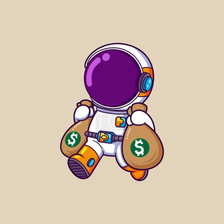 Téléchargez les illustrations : Mignon astronaute tenant sac d'argent personnage de bande dessinée de l'illustration - en licence libre de droit