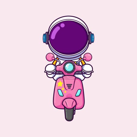 Téléchargez les illustrations : Scooter d'équitation d'astronaute mignon, concept d'icône de transport scientifique Isolé de l'illustration - en licence libre de droit
