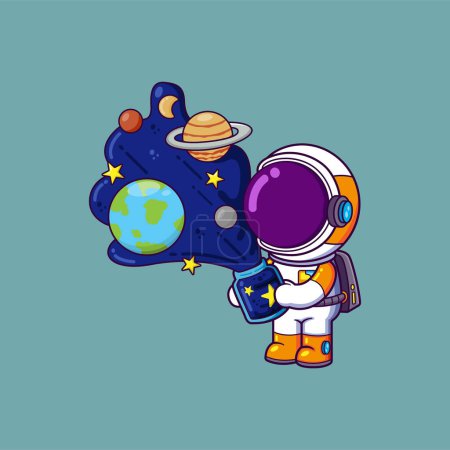 Téléchargez les illustrations : Mignon astronaute remplir pot espace personnage de bande dessinée de l'illustration - en licence libre de droit
