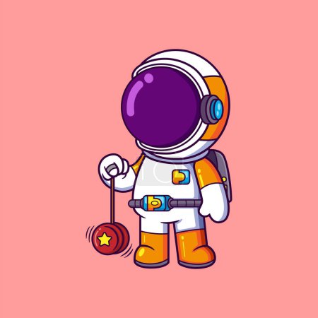 Téléchargez les illustrations : Mignon astronaute jouer yo yo personnage de bande dessinée de l'illustration - en licence libre de droit