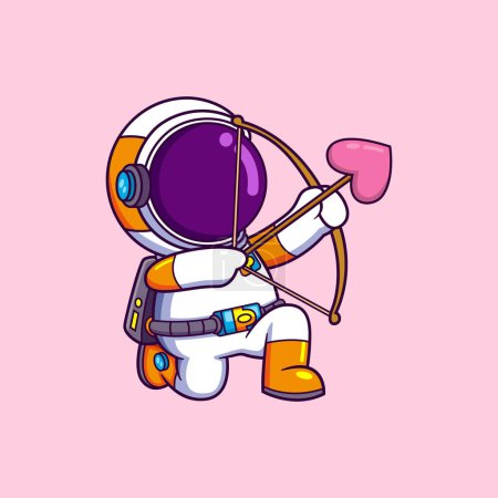 Illustration for Cute Astronaut doing archery sport aiming ready to shoot of illustration - Royalty Free Image