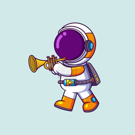Téléchargez les illustrations : Mignon astronaute jouer de la trompette. Science Technology Icône Concept d'illustration - en licence libre de droit