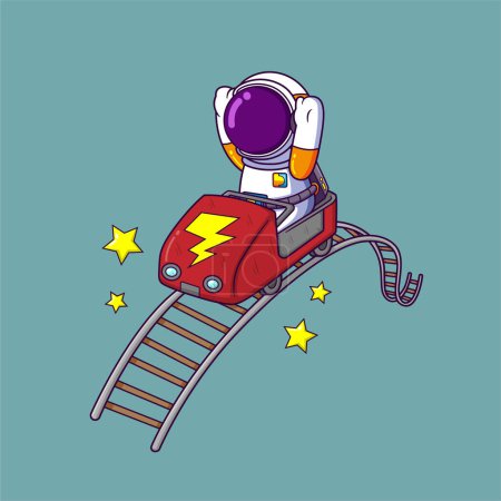 Illustration for Cute Astronaut enjoy roller coaster ride screaming and having fun. Science Technology Icon Concept of illustration - Royalty Free Image