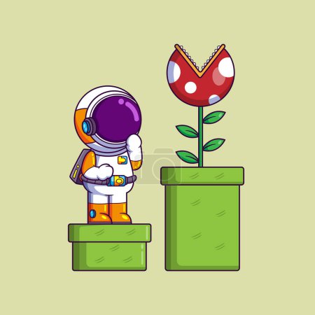 Illustration for Happy Astronaut playing classic game. Science Technology Icon Concept of illustration - Royalty Free Image