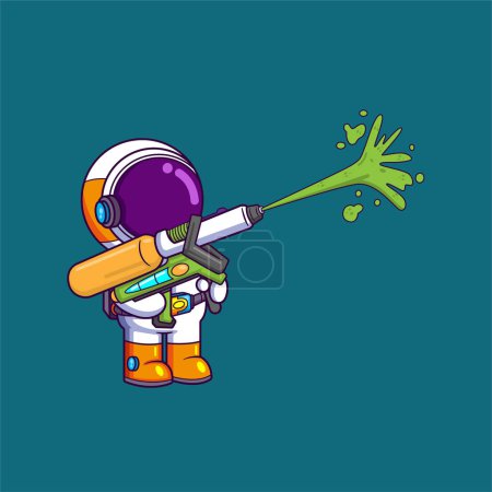 Ilustración de Astronauta feliz jugando pistola de agua. Ciencia Tecnología Icono Concepto de ilustración - Imagen libre de derechos