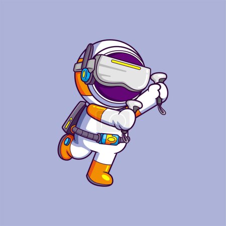 Téléchargez les illustrations : Mignon astronaute jouer jeu VR dans l'espace. Icône Science Technology Concept d'illustration - en licence libre de droit