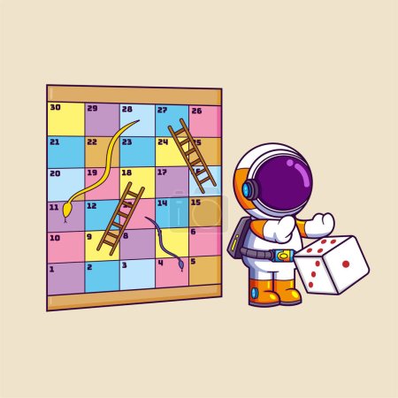 Illustration for Cute Astronaut playing snakes and ladders game by throwing the dice of illustration - Royalty Free Image