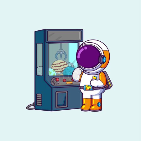 Illustration for Cute Astronaut playing crane machine. Science sport Icon Concept of illustration - Royalty Free Image