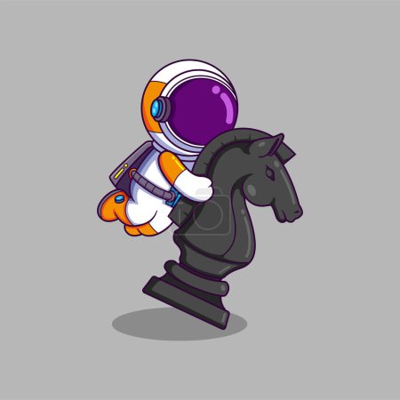 Ilustración de Lindo astronauta montando a caballo pieza de ajedrez. Ciencia deporte Icono Concepto de ilustración - Imagen libre de derechos