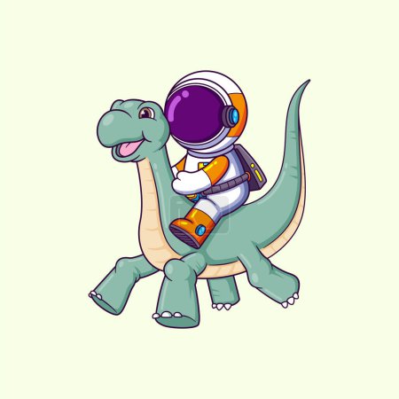 Illustration for Happy Astronaut riding cute baby dinosaurs cartoon character of illustration - Royalty Free Image