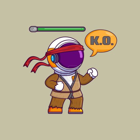 Illustration for Happy Astronaut playing game fighter, ready to fight cartoon character of illustration - Royalty Free Image