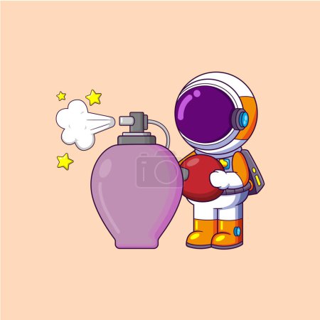 Ilustración de Astronauta con gran perfume y rociando el personaje de dibujos animados de la ilustración - Imagen libre de derechos
