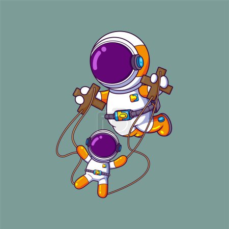 Téléchargez les illustrations : Astronaute drôle jouant marionnette spectacle personnage de dessin animé de l'illustration - en licence libre de droit