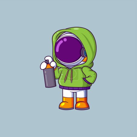 Illustration for Astronaut wearing hoodie jacket and holding a Spray Paint Can cartoon character of illustration - Royalty Free Image
