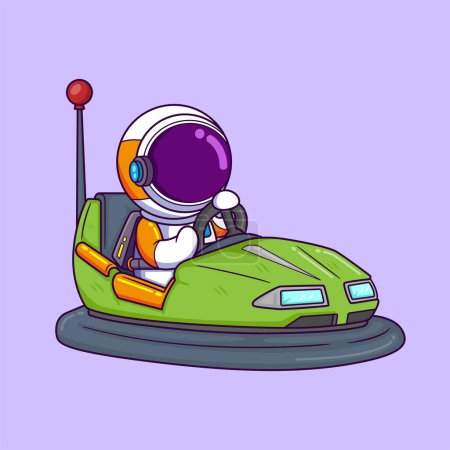 Illustration for Cute astronaut riding in a bump cars cartoon character of illustration - Royalty Free Image
